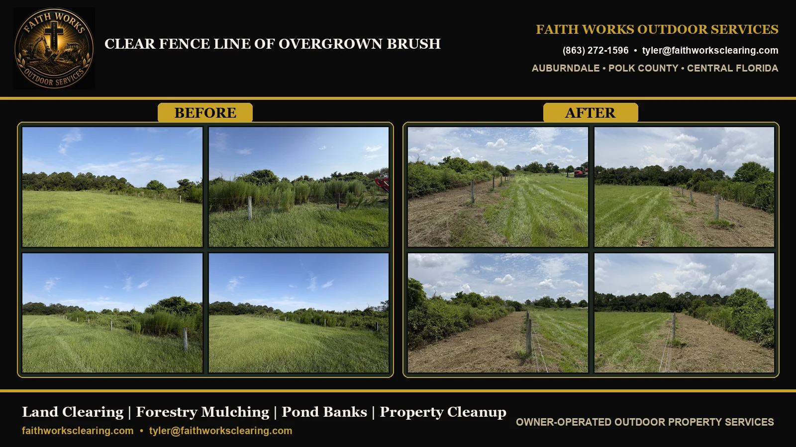 Clear fence line of overgrown brush