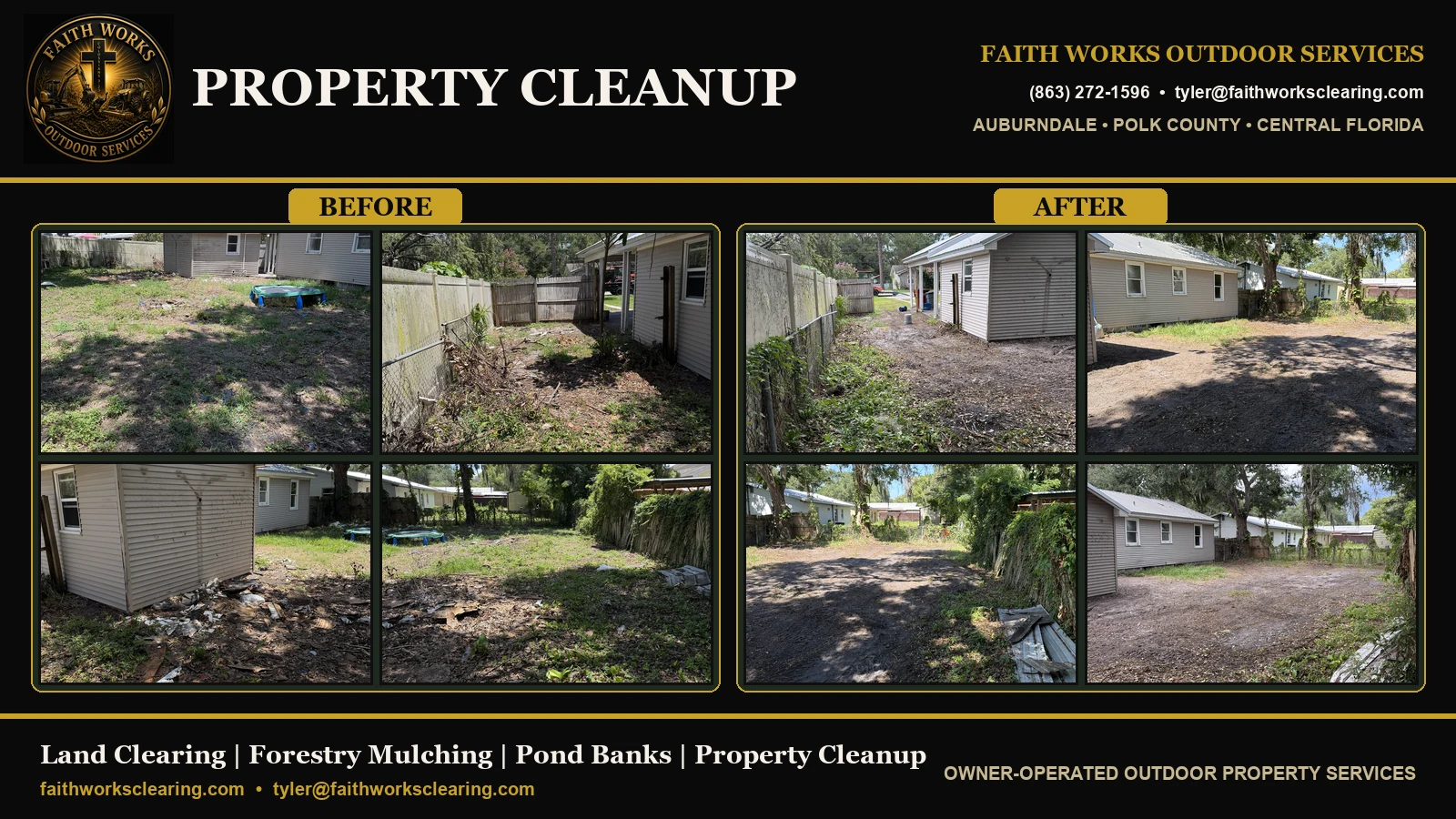 Property Cleanup — before, process, and after property cleanup in Plant City FL by Faith Works Outdoor Services