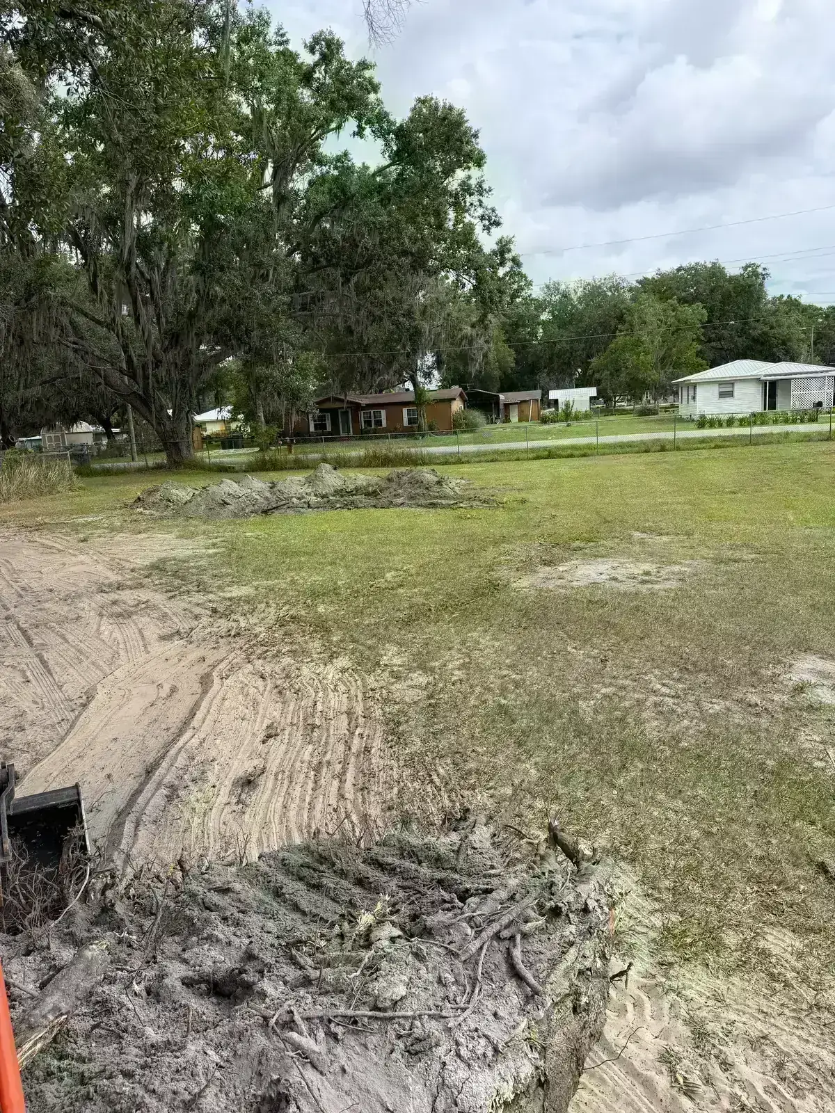 Property cleanup and light grading after brush clearing in a residential yard